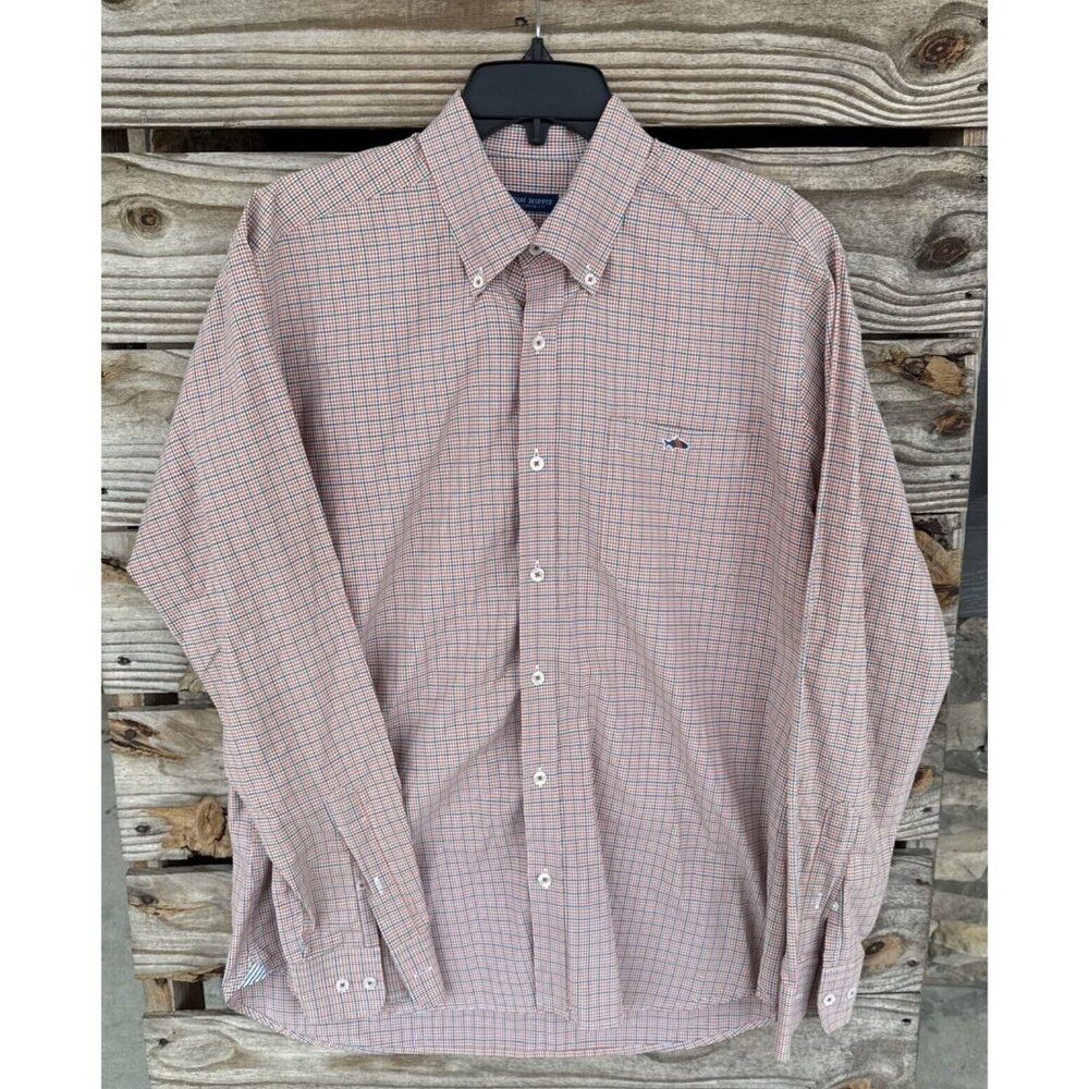 Fish Hippie Shirt Mens Size Large Cotton Long Sleeve Button Tailored Fit Plaid